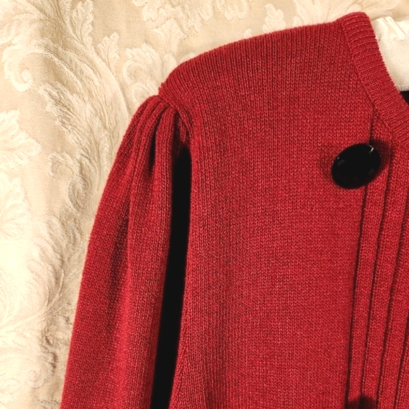 Vintage 1980s Burgundy Pullover Sweater Peplum Flare 1940s Style - Picture 3 of 5